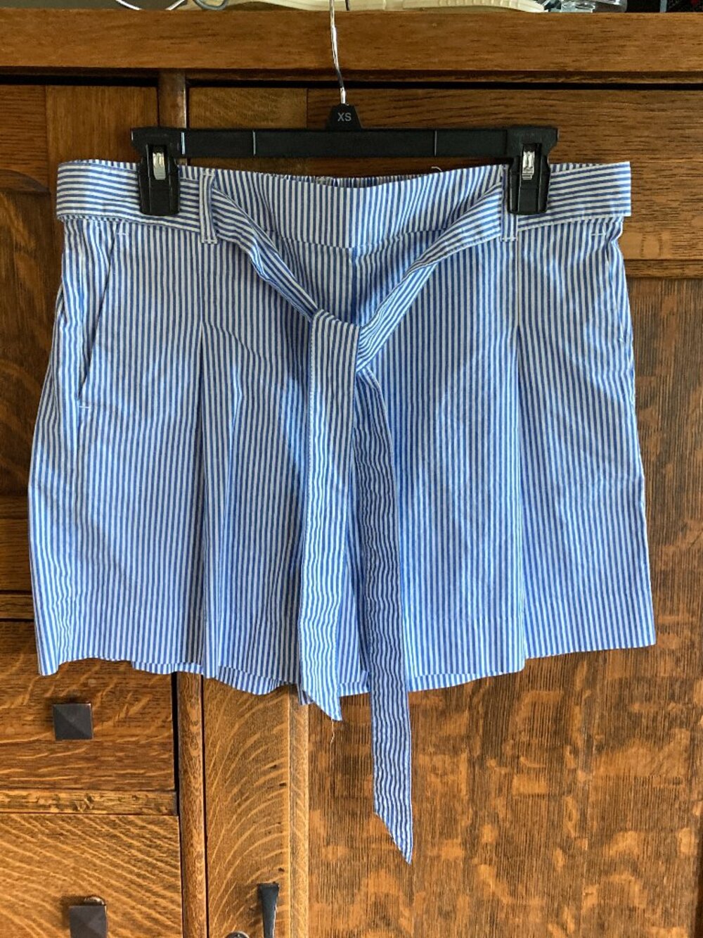 J. Crew blue & white striped shorts, belted, 12, excellent used condition